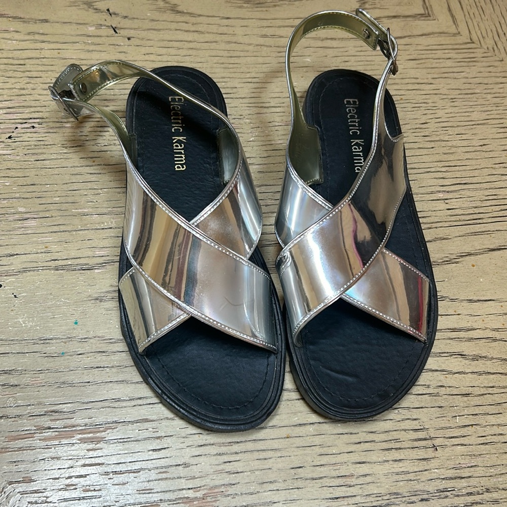 Electric Karma Criss Cross Holographic Sandals